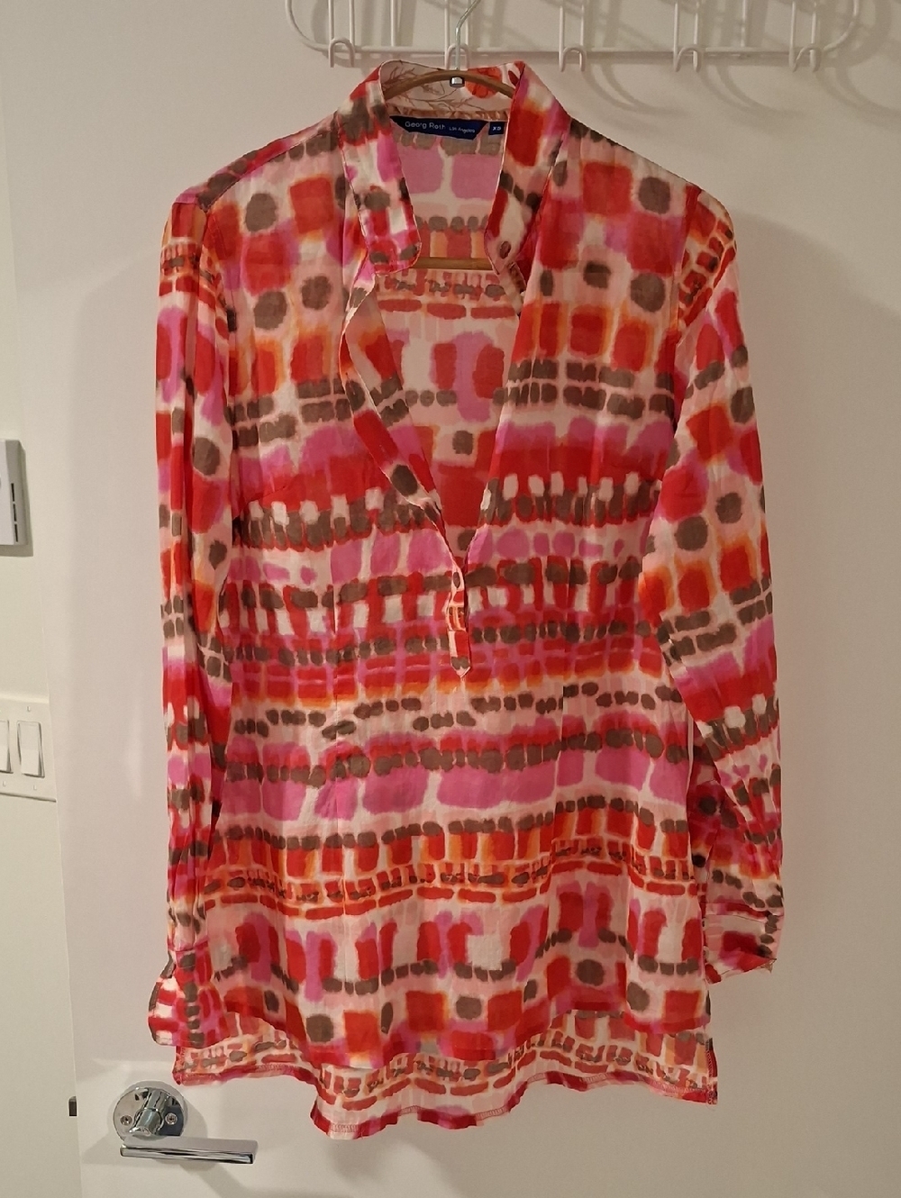 Georg Roth Pink & Orange Lightweight Cotton Luxury Tie-dye Tunic (Size XS)